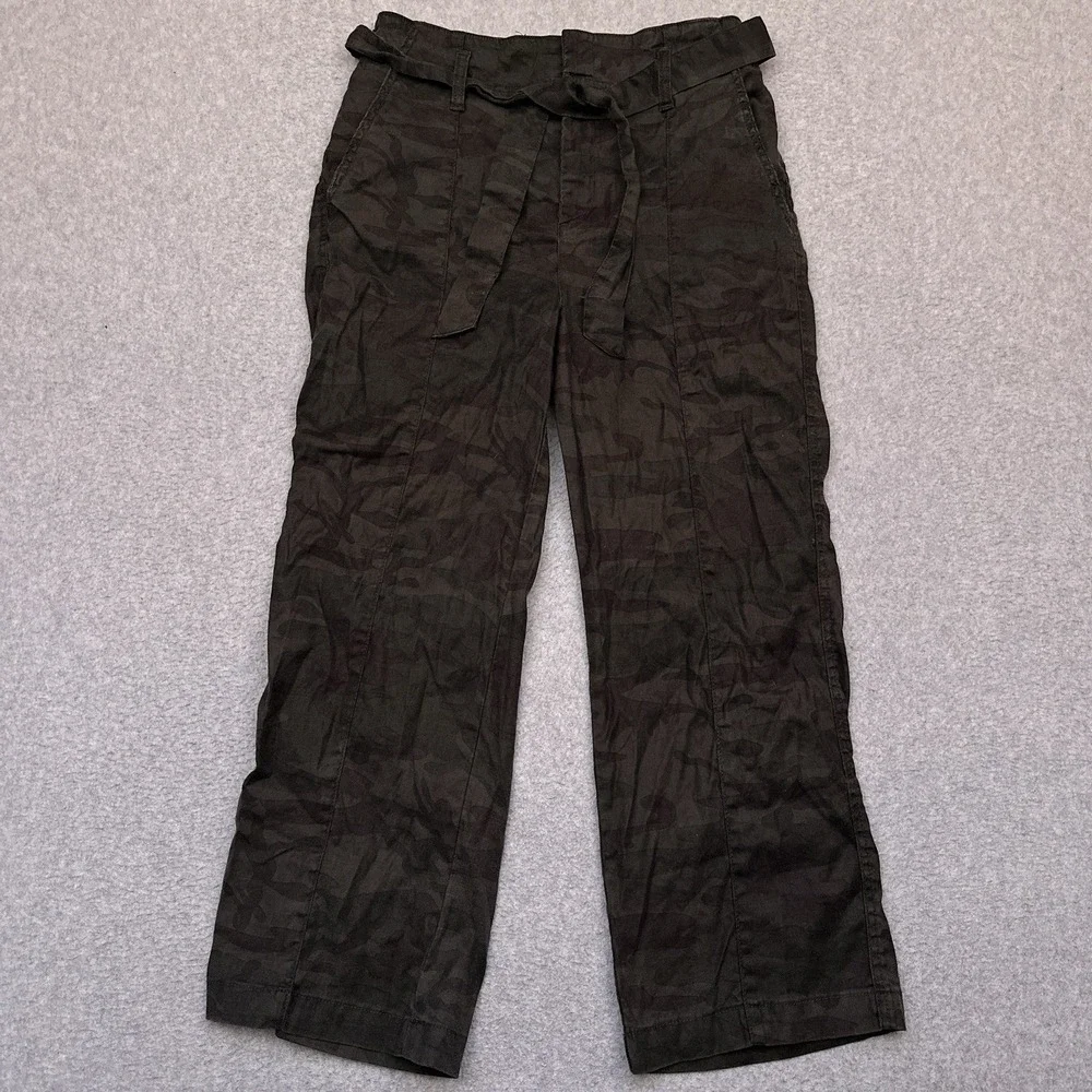 Level 99 Bette Seamed Trouser Size 28 Midnight Camo Belted High Rise Linen Blend - Picture 1 of 11